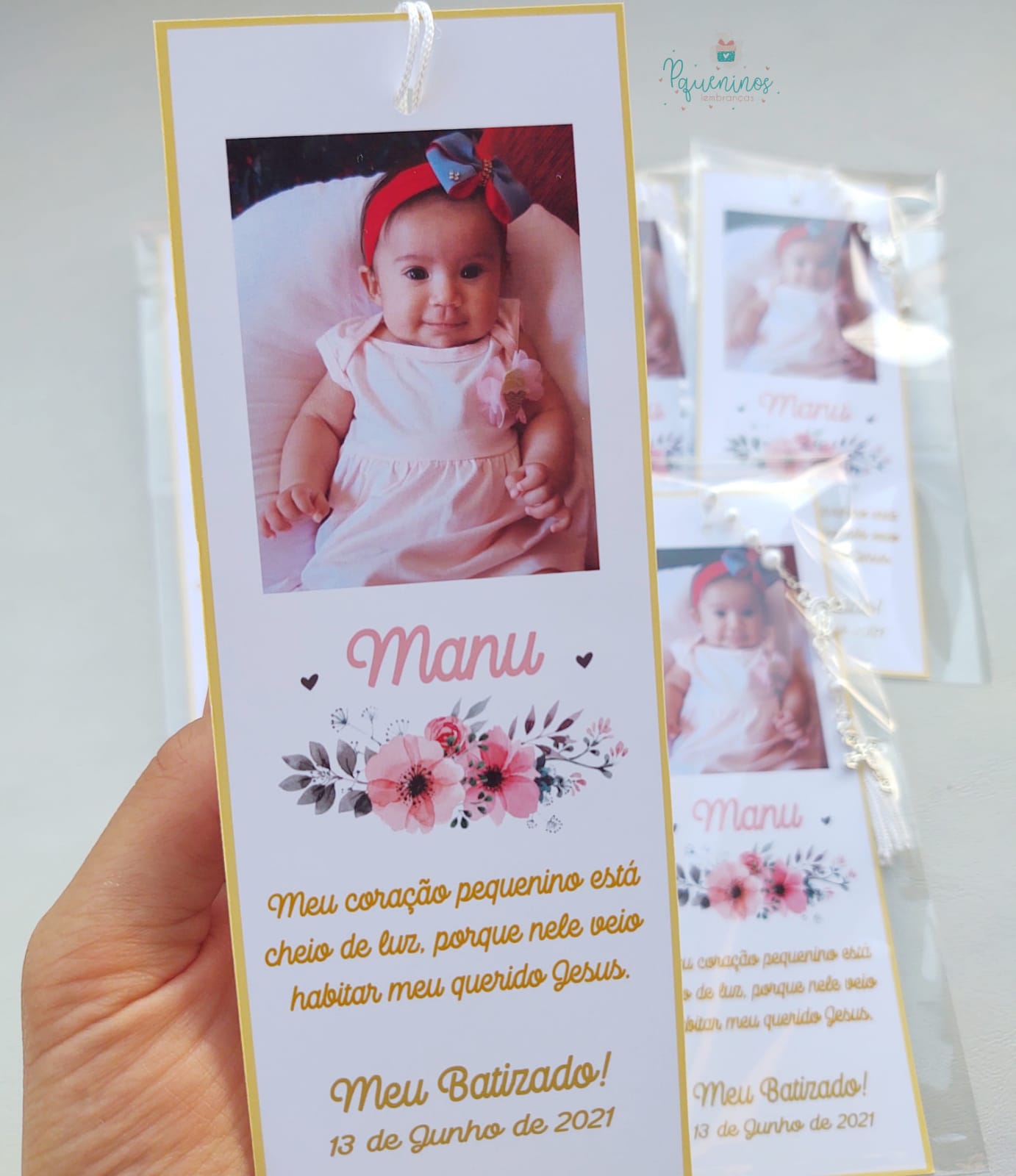 Santinho Batizado - marcador de páginas com foto - Imagem 4